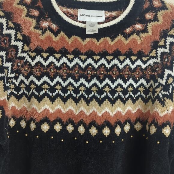 Fair Isle Nordic Knit Boho Pullover Sweater Fringe & Beading Women's Size Large - Picture 5 of 8
